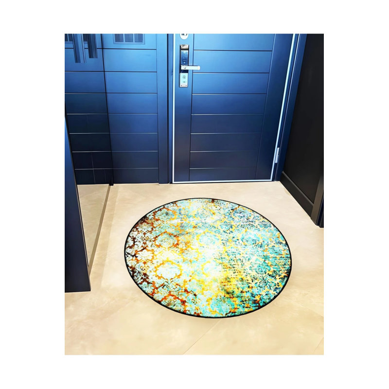 Green Traditional Patterned Round Woven Base Vintage Decorative Carpet, Round 4'