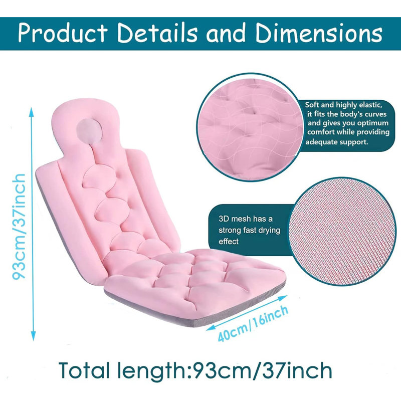 Coussin de bain complet pour le corps, coussin de baignoire spa pour le soutien de la tête, des épaules et du dos, coussin d'appui-tête ergonomique à séchage rapide