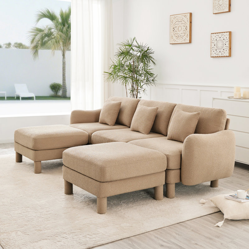 Canapé modulaire en U à 3 places Boucle Fabric, Café