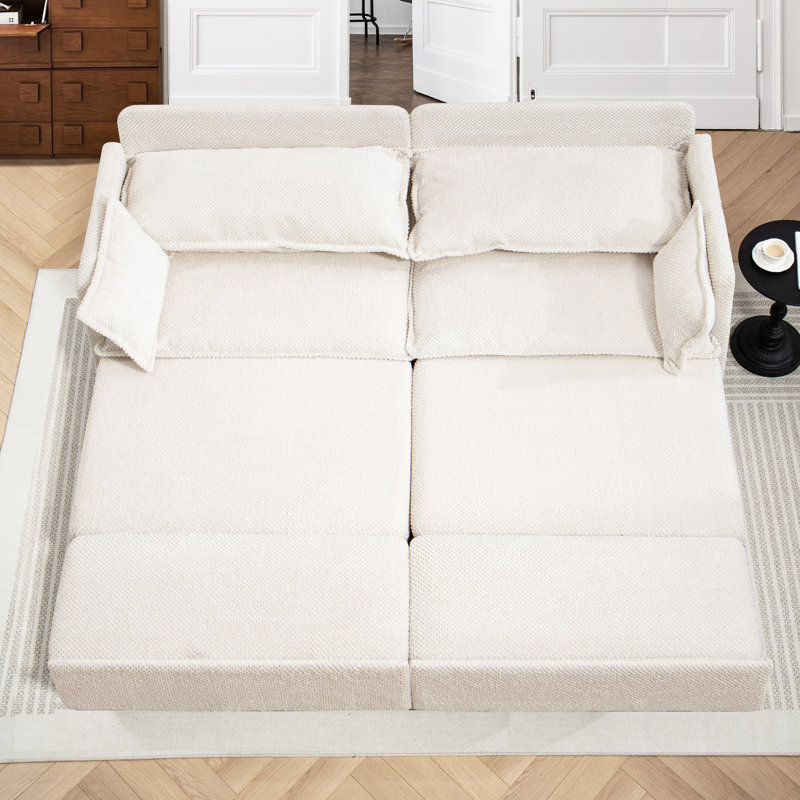 Très grand lit gigogne - Canapé-lit convertible avec ports USB, méridienne en tissu, Blanc, H 33,1 po x l 78,7 po x P 73,6 po
