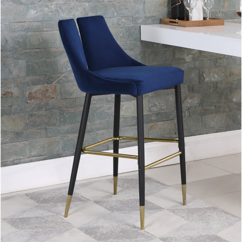 Cowans Upholstered Counter Stool with Metal Frame, Navy Velvet
