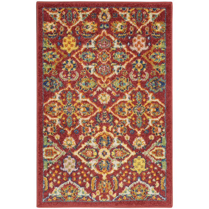 Bungalow Rose Whitehurst Floral Power Loom Red/Yellow/Green Area Rug ...