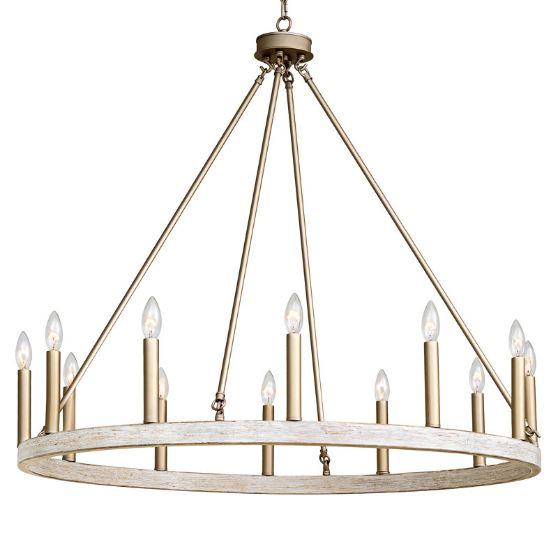12-Light Wagon Wheel Candle Style Chandelier, Driftwood/bronze dust