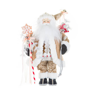 Rhinestoned Fabric Gingerbread Santa Figurine with Presents