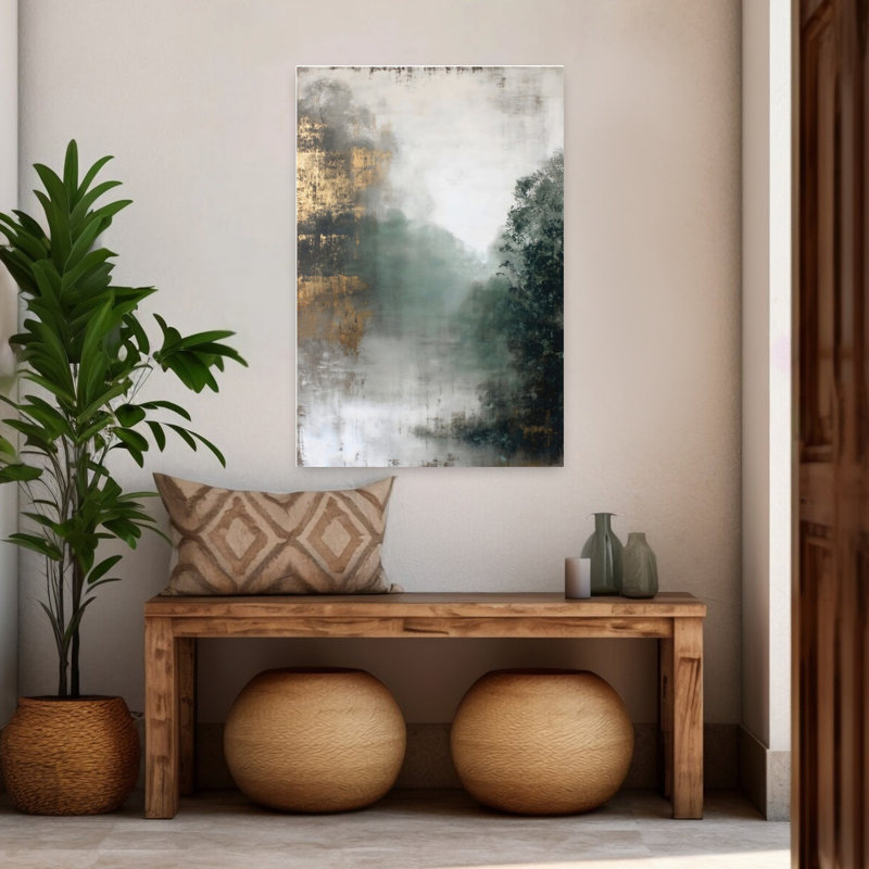 Golden Misty Morning, abstrait, contemporain, forêt élégante, art mural