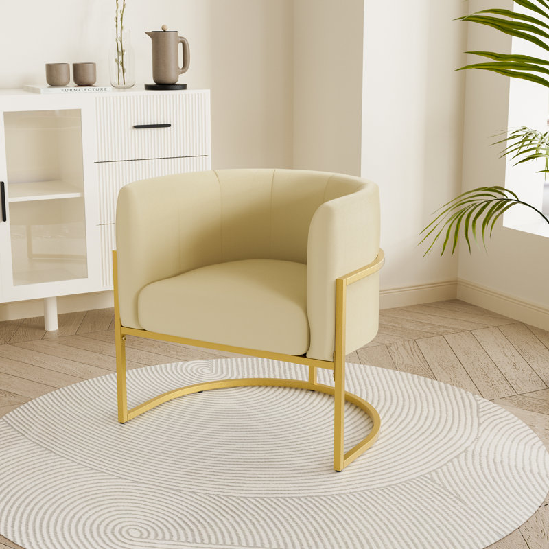 Fauteuil d'appoint rembourré Lanre, Tissu beige / doré