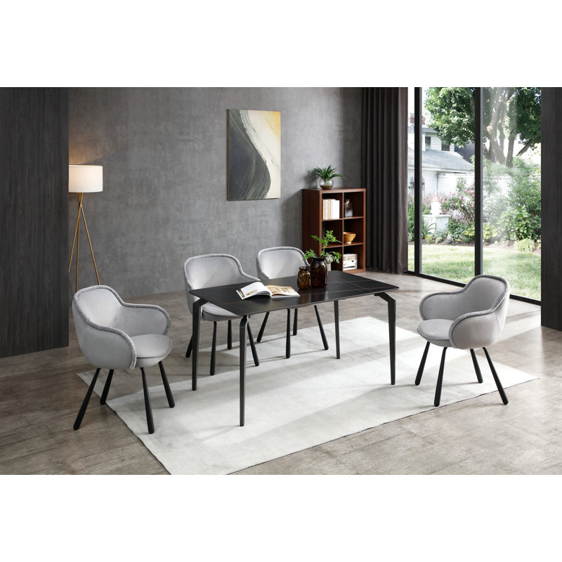Bruch 4 - Person Dining Set, Grey, Black