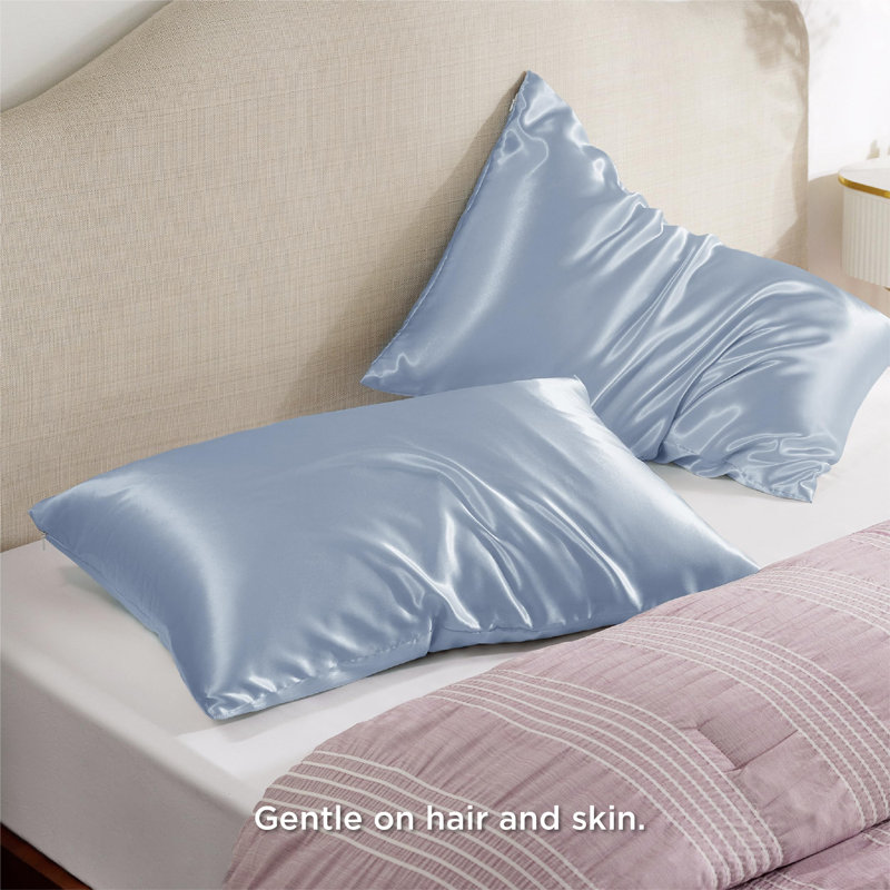 Bedsure Satin Pillow Case 2 Pack, Stone Blue, Standard Pillow Case
