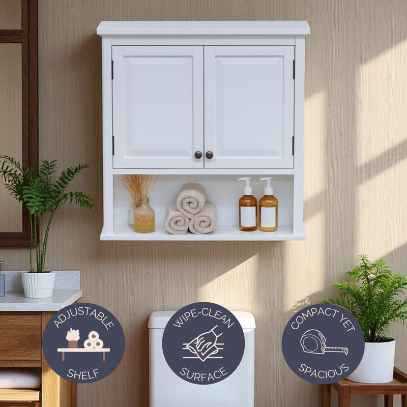 Dorset 27"W x 29"H Wall Mounted Bath Storage Cabinet with Two Doors and Open Shelf