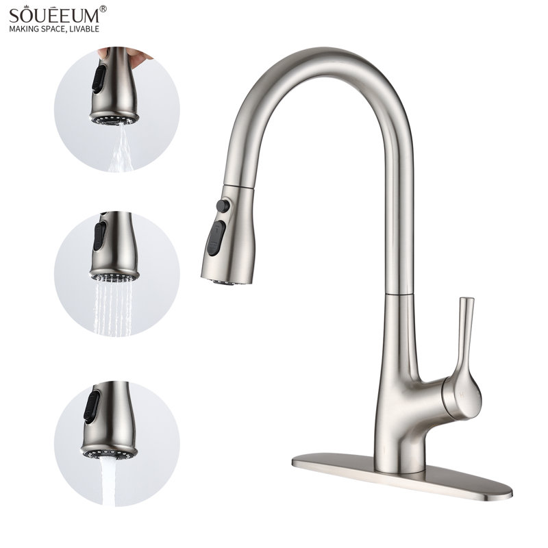 Robinet de cuisine rétractable à poignée simple, Argent