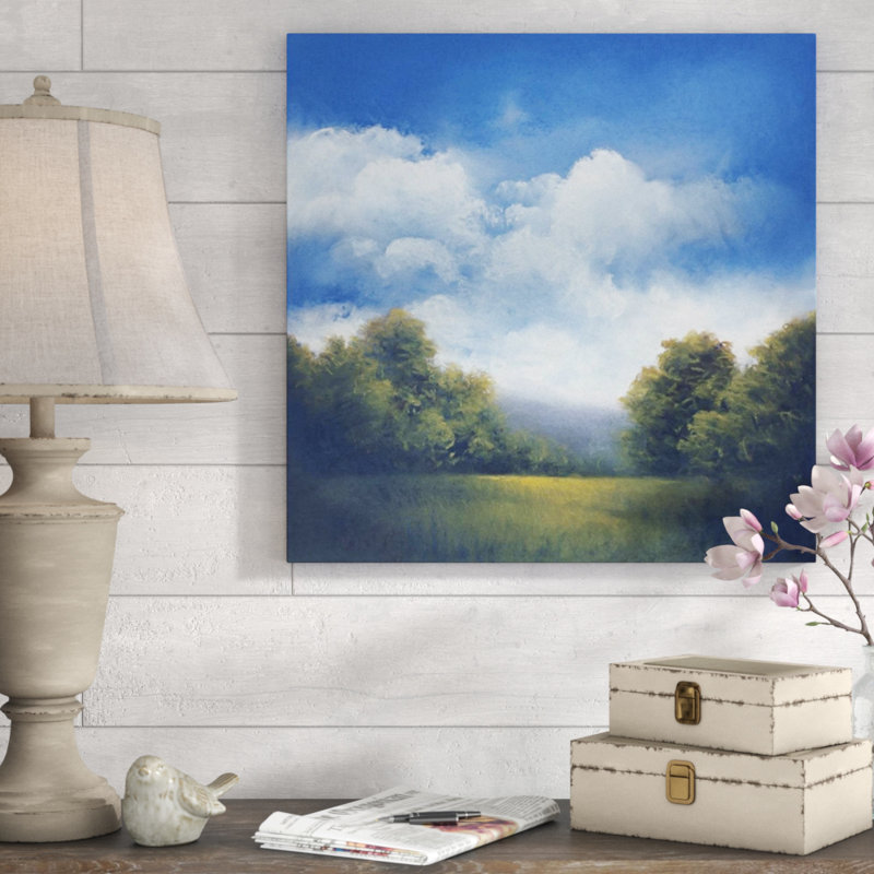 «August Skies I» par Donna Levinstone - Peinture, H 54 po x l 54 po, Image au pinceau gel