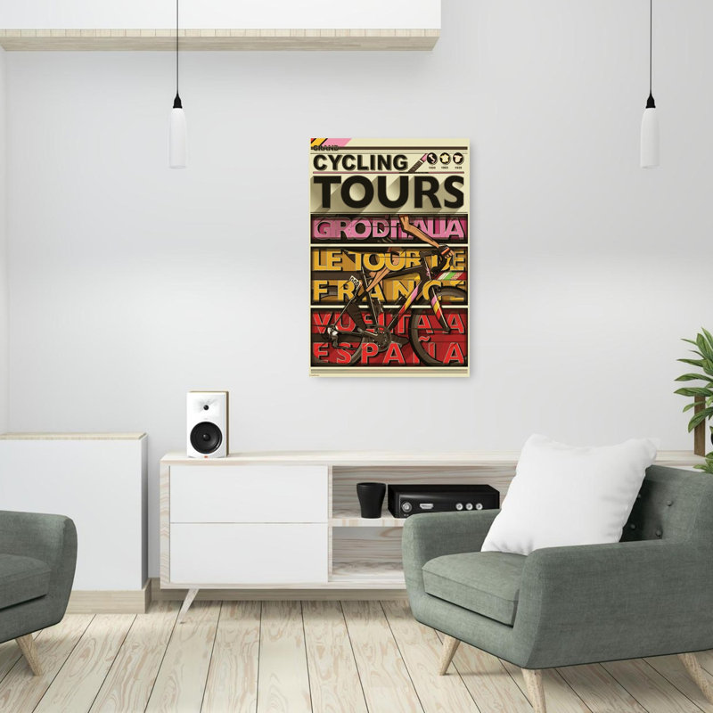 Art mural coloré rétro rétro Grand Cycling Tours, 36" H x 24" W