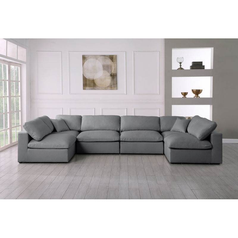 Burrows 158" Wide Down Cushion Modular Corner Sectional, Grey Linen Textured Fabric