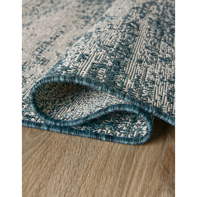 Tapis intérieur / extérieur bleu sarcelle Cartago, Rectangle 6 pi 1 po x 9 pi