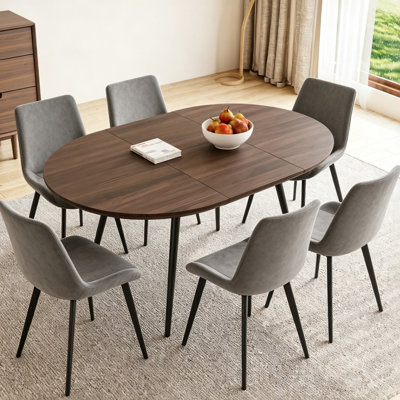 Kitchen Dining Set, 43'' to 59'' Extendable Dining Table With Upholstered Dining Chair(Table, 6Chairs)