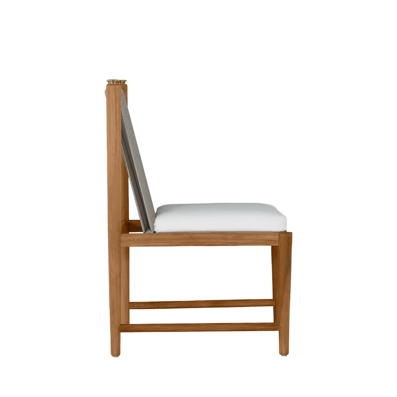 Pacifica Outdoor Teak Dining Side Chair with Sunbrella Cushion, No Welt + Standard Fill, Linen Snow