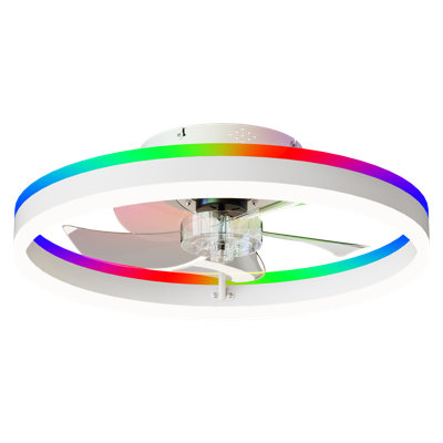 19.7 Inch Aluminum/Iron 1 Piece Ceiling Fan White Flush Mount LED Dimmable Light Remote Control