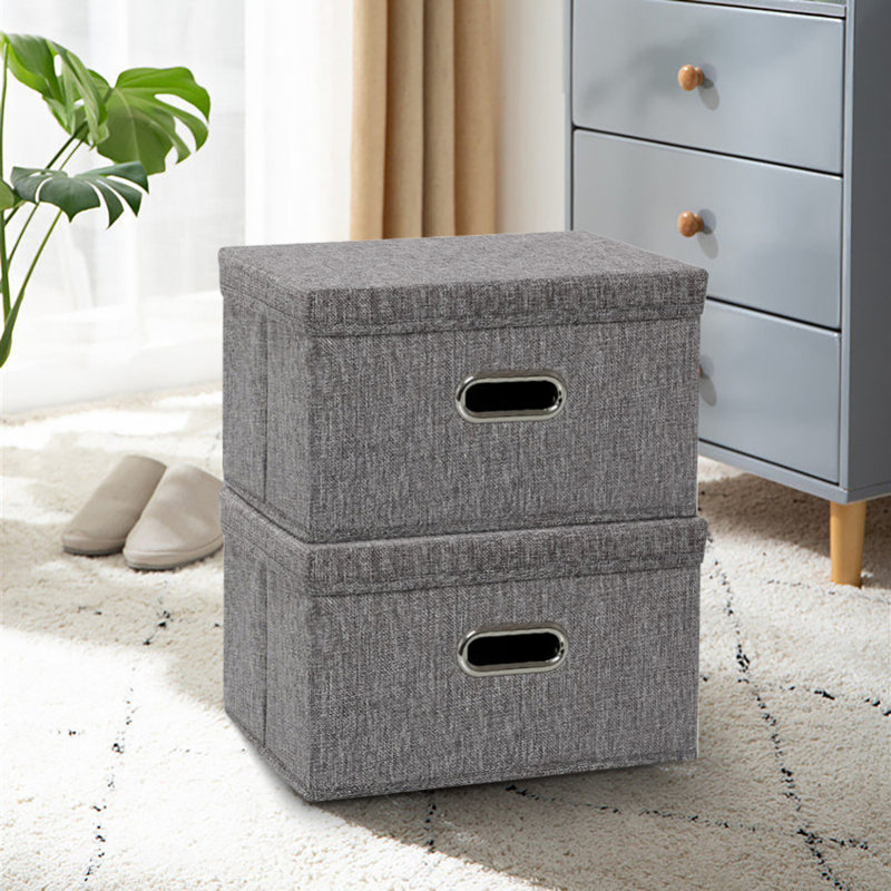 Collapsible Linen Fabric Storage Bin, Gray
