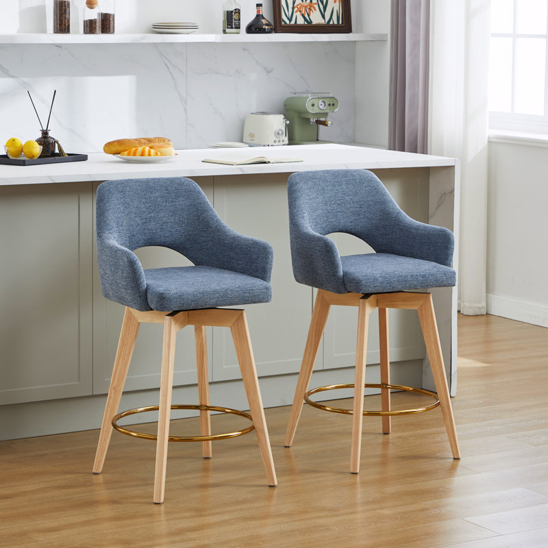 Lovetro Swivel 26.77" Linen Counter Stool
