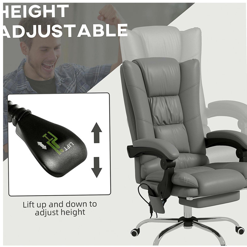 Fauteuil de bureau Vibration Massage avec chaleur, repose-pieds, gris