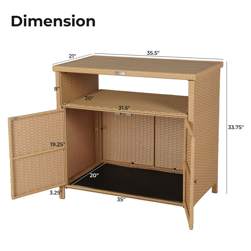 Caetlin Rectangular Wicker/Rattan Outdoor Buffet & Console Table, Natural Brown