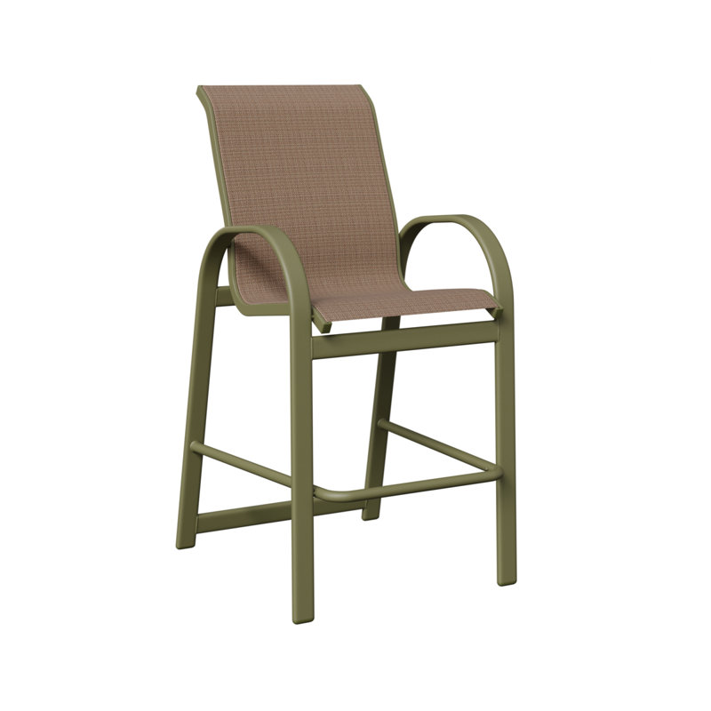 Chaise de bar en aluminium sauge Cazares, Tweed taupe, Vert sauge