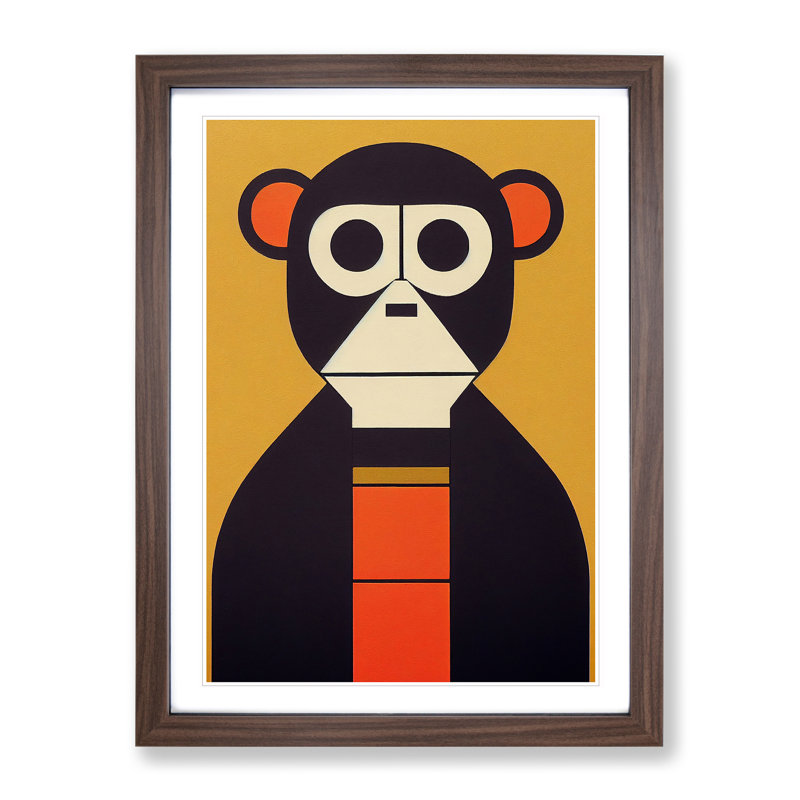 Abstract Monkey Art No.1 - Wall Art, Walnut Picture Frame, White, 46cm H x 34cm W