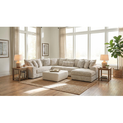 Doneshia 3-Piece Upholstered Teddy Bear Soft Fabric Sectional with Chaise Includes all Pillows as Shown