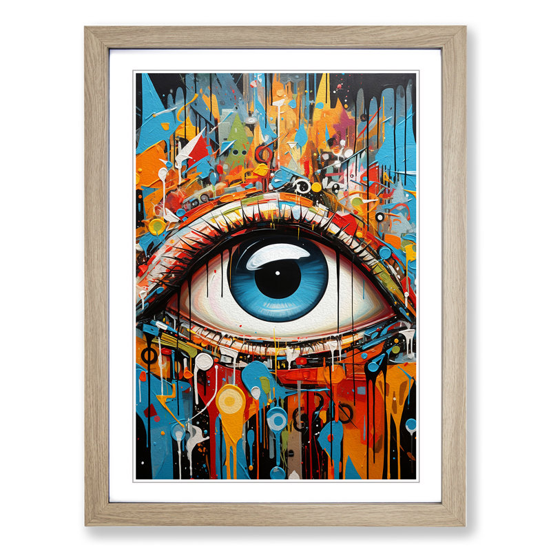 Eye Hard Edge - Single Picture Frame Print on Wood, 46cm H x 34cm W x 2cm D, Oak