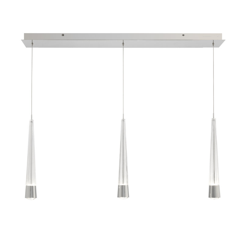 Luminaire suspendu linéaire à 3 lumières Quill, Chrome