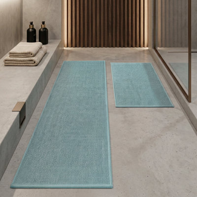 Ensemble de 2 tapis pour salle de bain à aspect lin texturé avec envers antidérapant