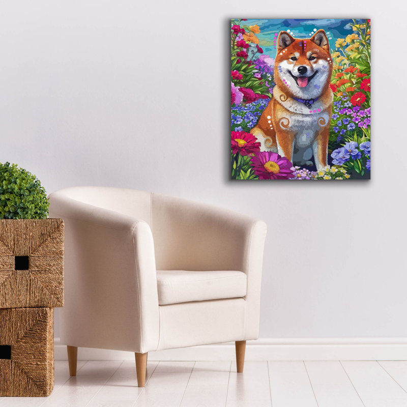  «Spring Shiba Inu» par Dean Russo, art mural sur toile, 26 po x 30 po