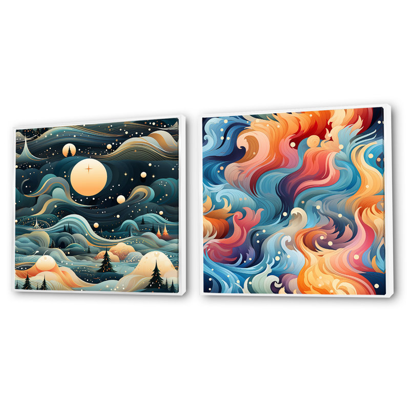 Minster - ensemble de 2 collages carrés abstraits, Cadre flottant blanc, H 16 po x l 33 po