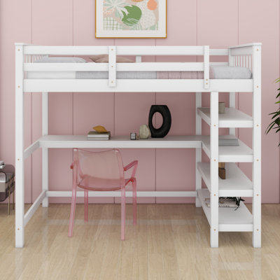 Loft Bed With Storage Shelves And Under-Bed Desk by Harriet Bee