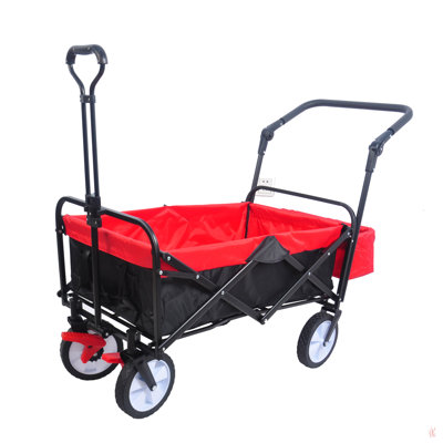Folding Wagon Collapsible Outdoor Utility Wagon, Heavy Duty Folding Garden Portable Hand Cart, Drink Holder, Adjustable Handles(Black+Red Colour) -  GROUPES, XJ-W22778822