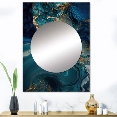 Wakeeny - Géode abstraite turquoise I - miroir décoratif en marbre, grand miroir mural moderne, impression d'art en métal