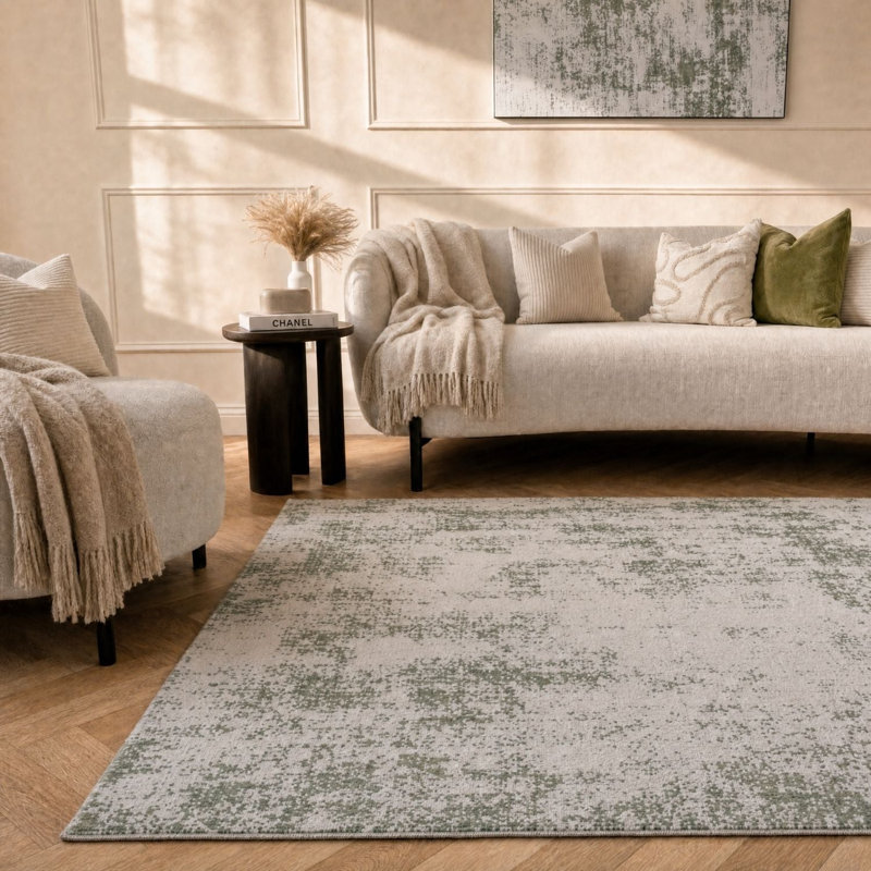 Elaris Collection Rectangle Abstract Area Rug, Green/Light Grey, 200X290 cm