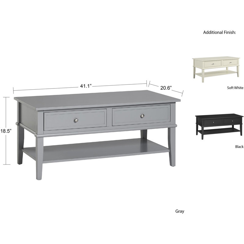 Clarice Four Leg Coffee Table with Storage, Grey