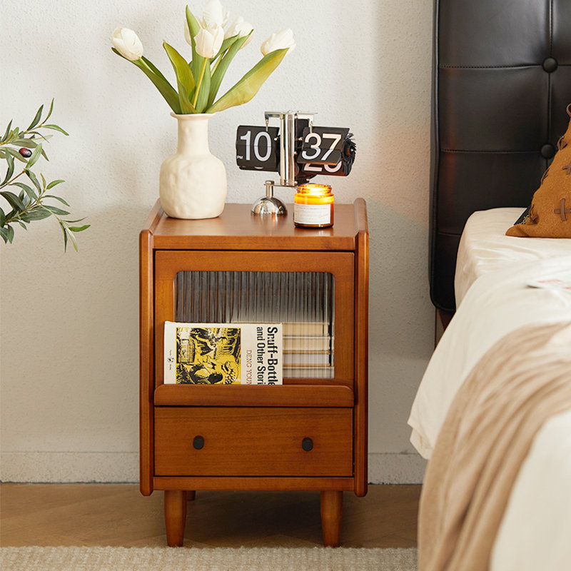 Solid Wood Nightstand End Table With Drawer