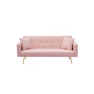 71.7 - Inch Pink Teddy Fleece Sofa Bed With Two Complimentary Throw Pillows