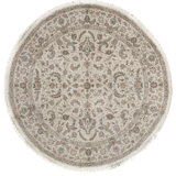 Hand-Knotted High-Quality Ivory, Red, and Brown Round Area Rug