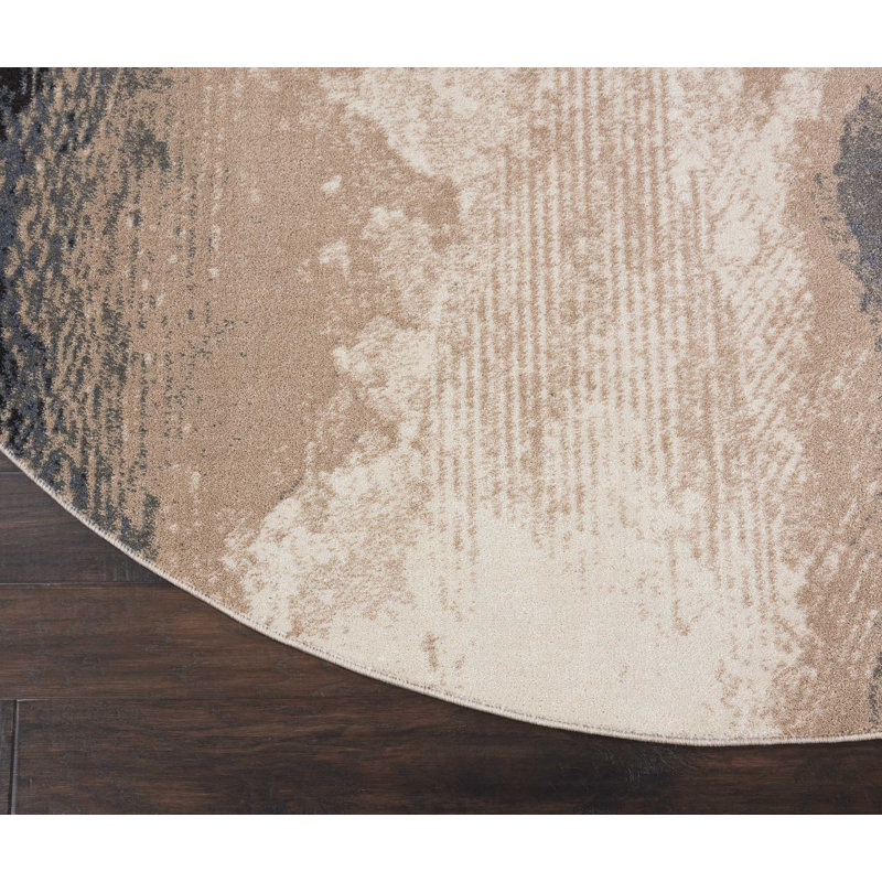 Tapis gris contemporain Ashli, Rond 7 pi 10 po