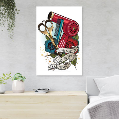 Outils de coiffeur - I Just Want To Make You Feel Beautiful - 1 pièce, impression d'art graphique rectangulaire sur toile tendue
