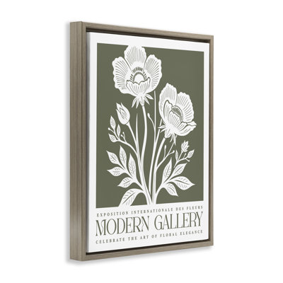 Olive Floral Gallery Brown Framed Floater Canvas Wall Art, design by Lettered and Lined