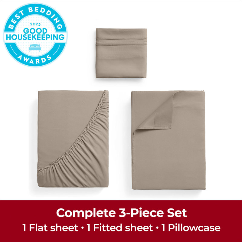Ensemble de draps Mellanni 1800, Ensemble de draps pour lit simple avec deux taies , Brun clair