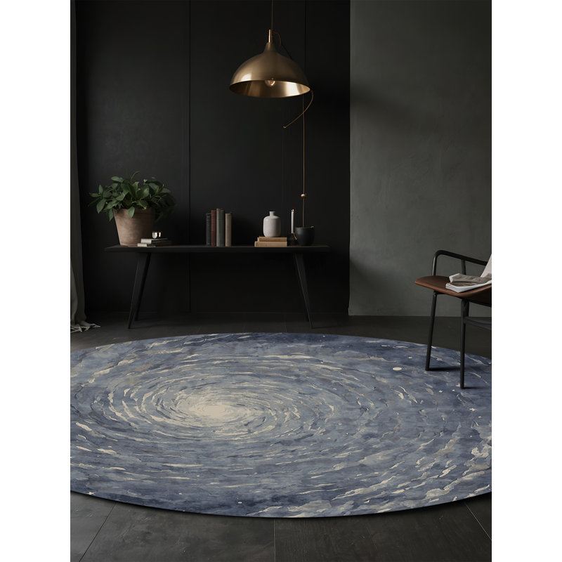 Tapis gris soyeux et moelleux, Rond 3 pi