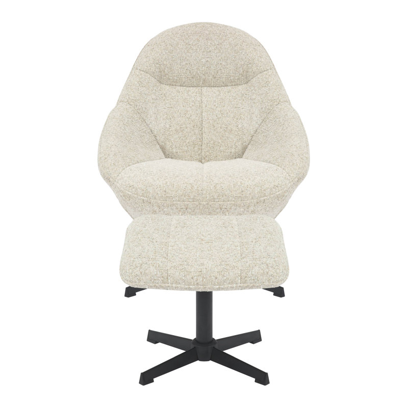 Cayliana Upholstered Swivel Accent Chair with Footstool, Cream