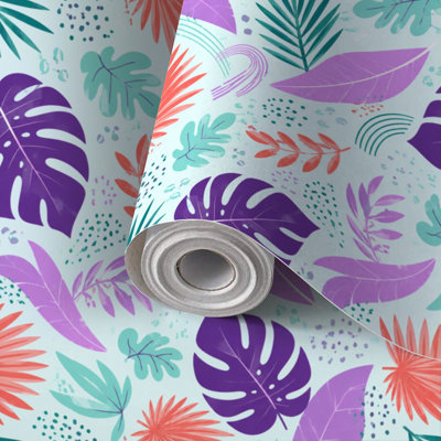 Peel and Stick Wallpaper Contact Paper Bright colorful seamless floral plants psychedelic vibrant funky style Self Adhesive and Removable 24in x 118in(60x300cm)