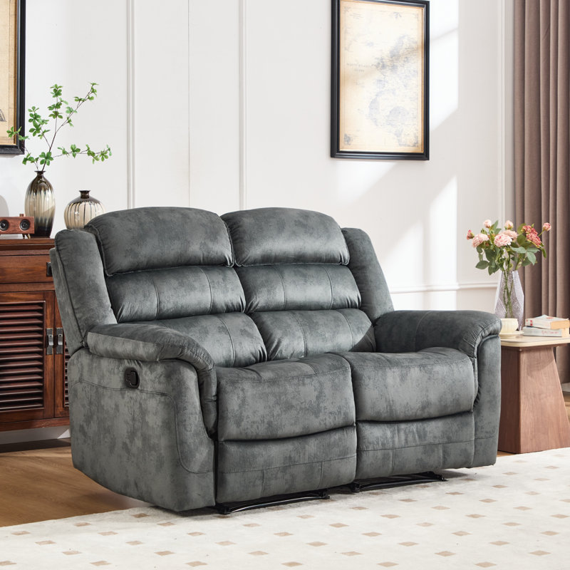 63.8" Wide Contemporary Super Soft Microfiber Manual Reclining Loveseat Sofa With Pillow Top Arms, Gray