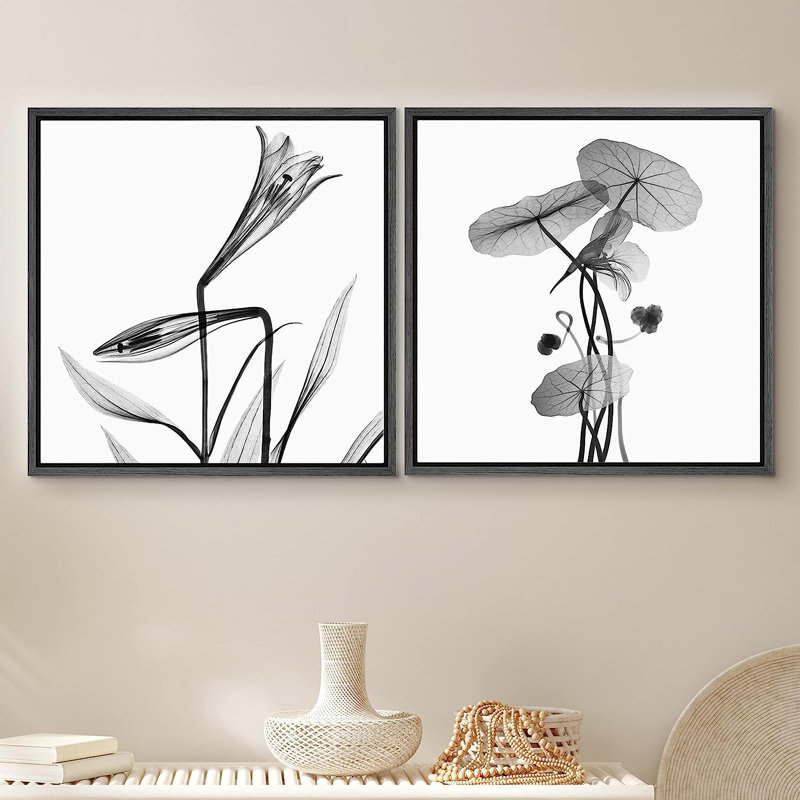 Minimal Botanical, reproduction sur toile 2 pièces, Cadre noir, H 16 po x l 32 po x P 1,5 po